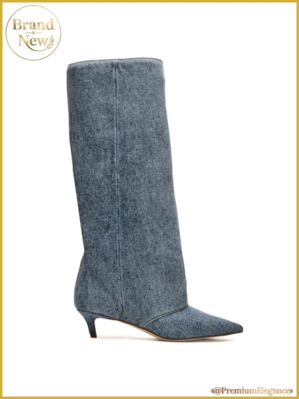 Suede Knee High Boots Women Pointed Toe Kitten Heel Fold Over Pull On